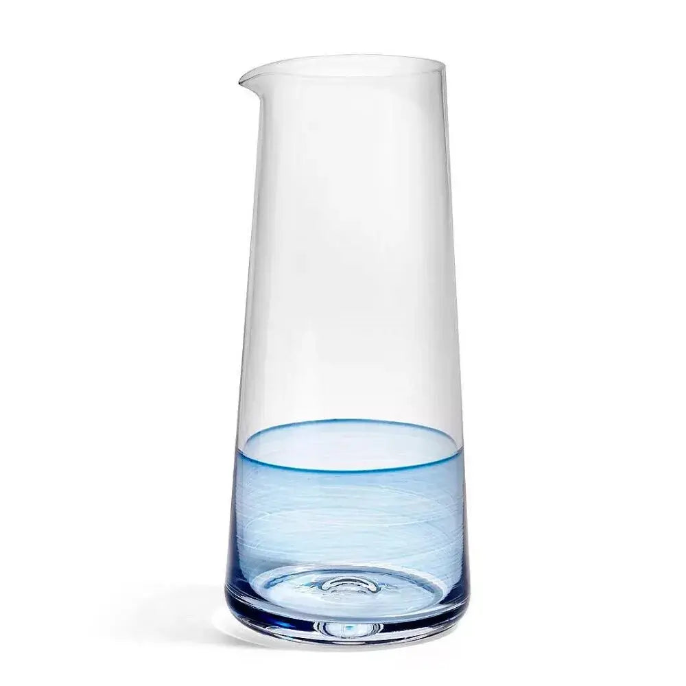 Clear glass carafe with blue accent