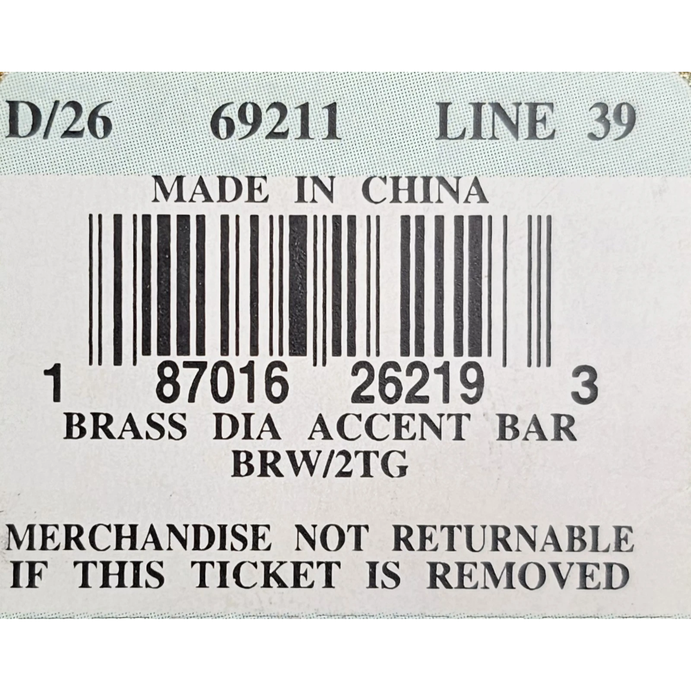 Product label with barcode and text on a white background