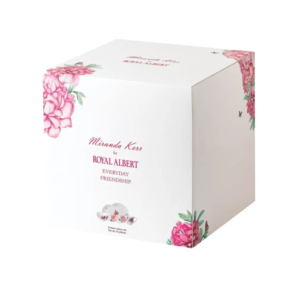 White box with floral designs and text