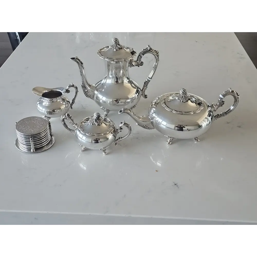 Classic silver plated tea & coffee service set with ornate patterns