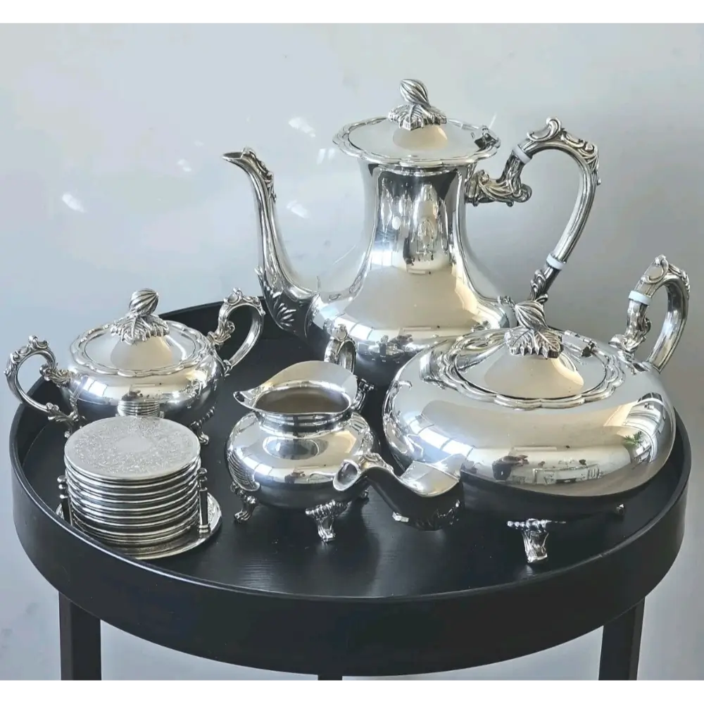 5-piece silver plated tea and coffee set with intricate design
