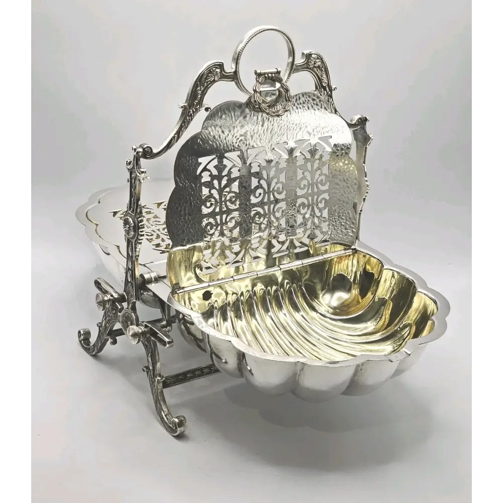 Antique Victorian Silver-Plated Roll-Over Serving Dish Front View