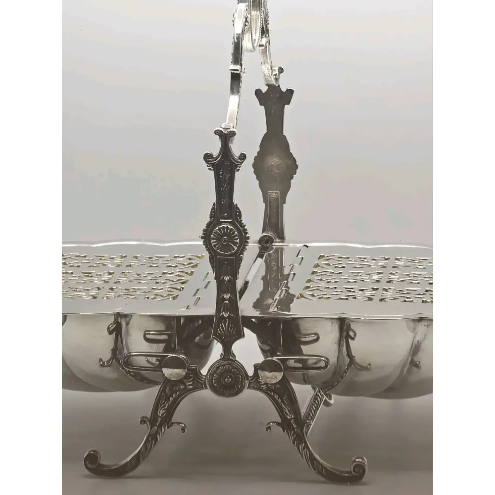 Close up view of Antique Victorian Silver-Plated Roll-Over Dish