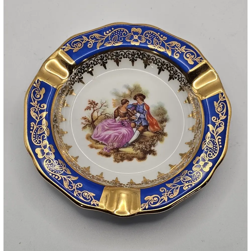 Limoges porcelain ashtray with 1970s Fragonard courting couple motif