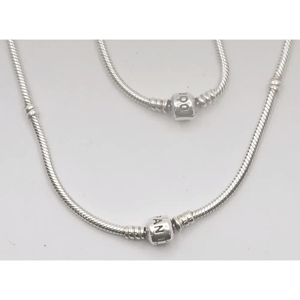 Silver snake chain necklace with two silver beads