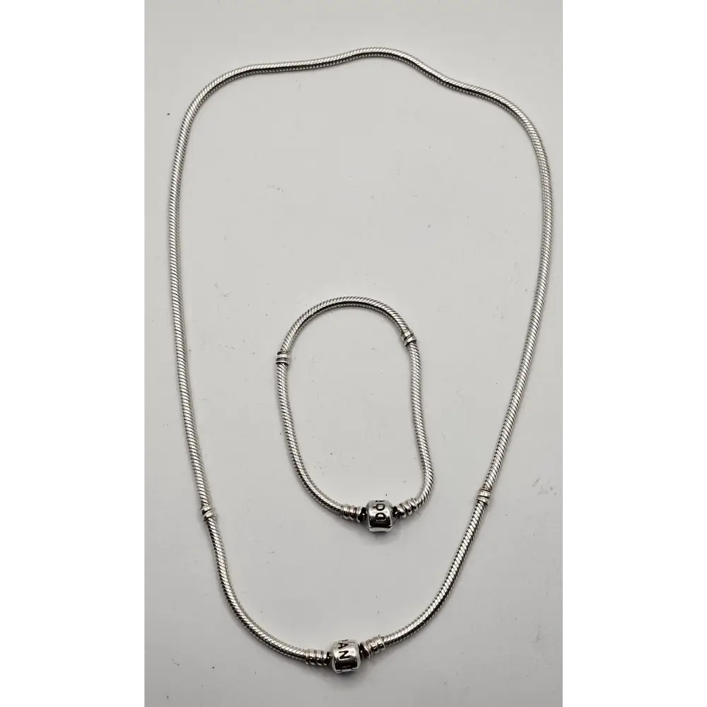 Silver necklace with a clasp on a light gray background