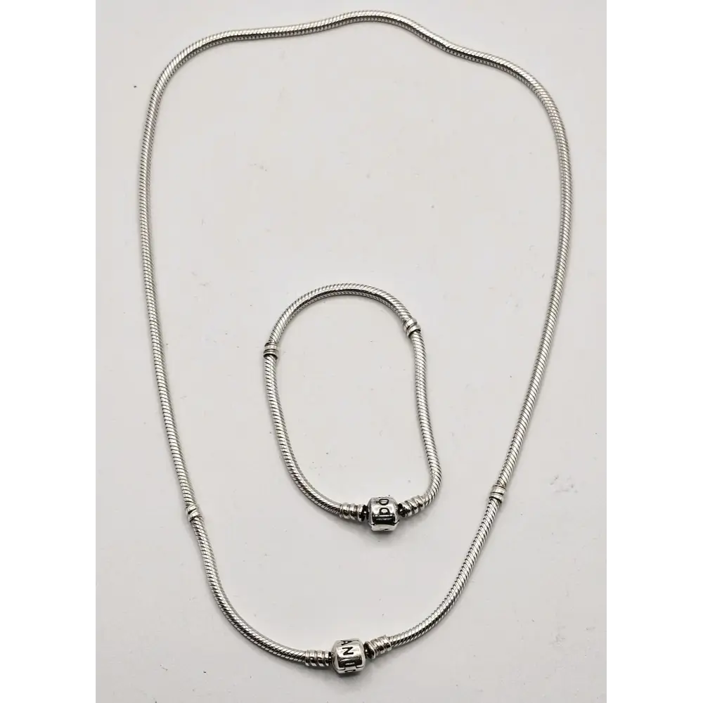 Silver necklace with a clasp on a white background