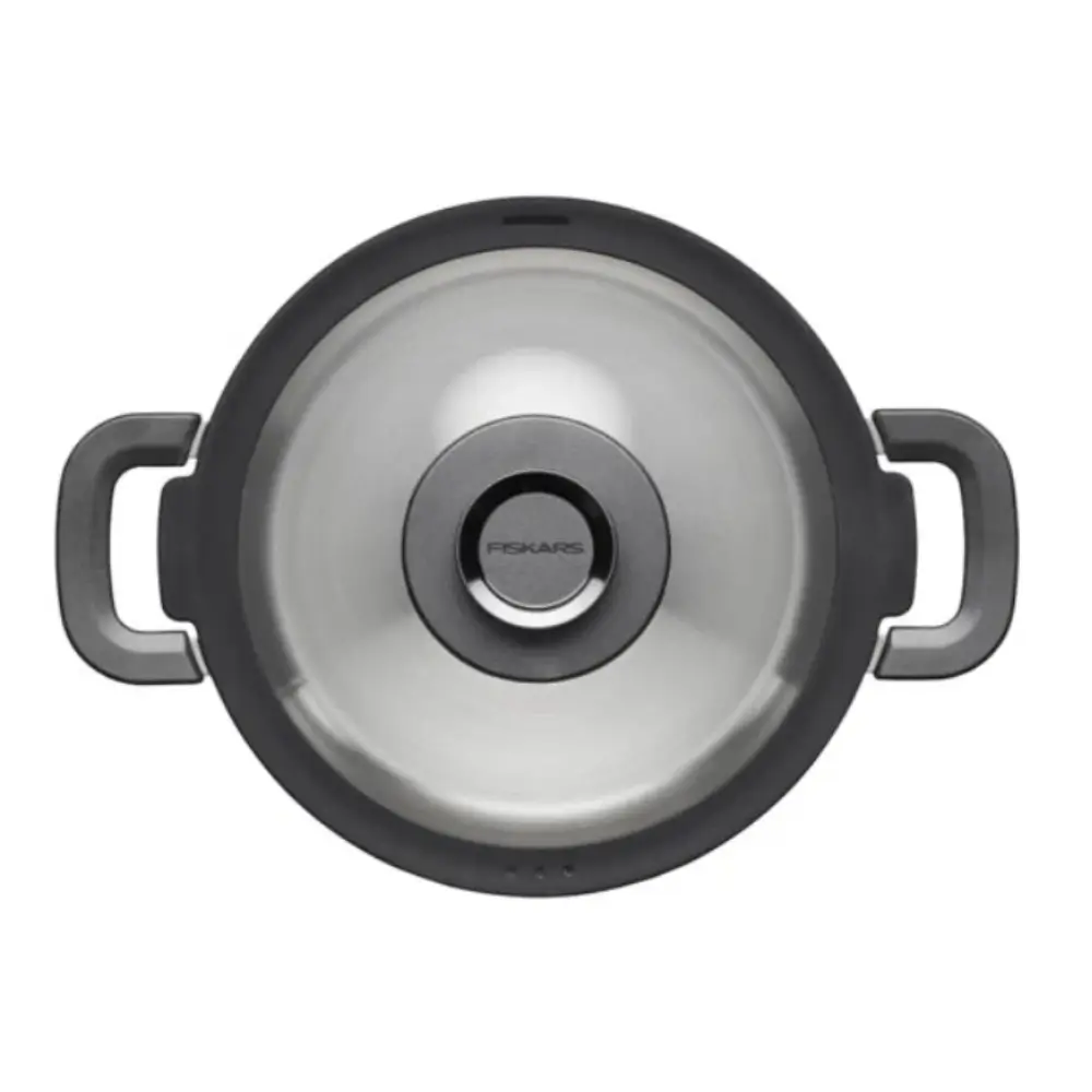 Round metal component with handles