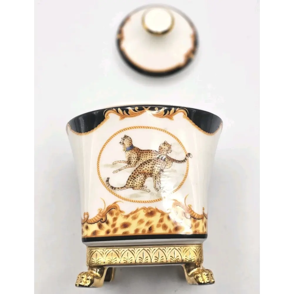Black & Gold Leopard Pattern Footed Tea Set