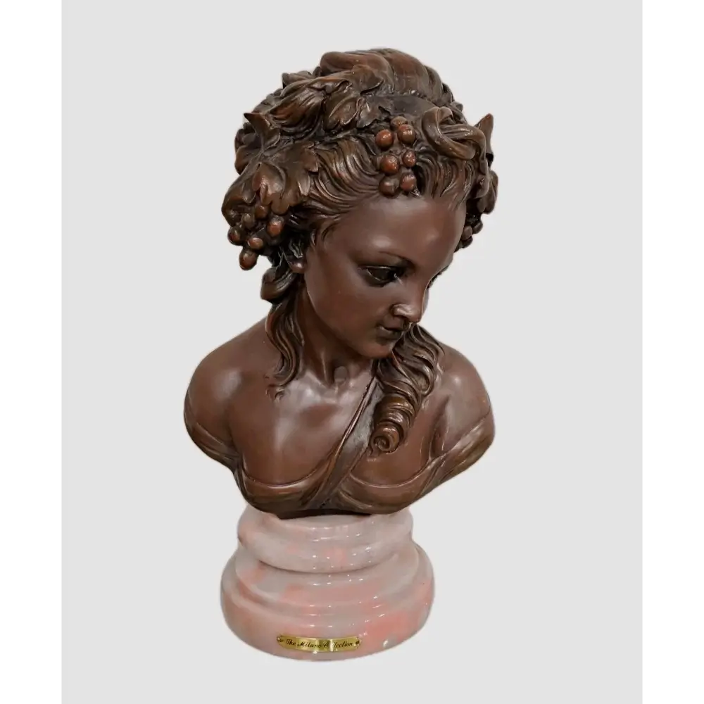 The Milano Collection female bust statue faux bronze on marble base