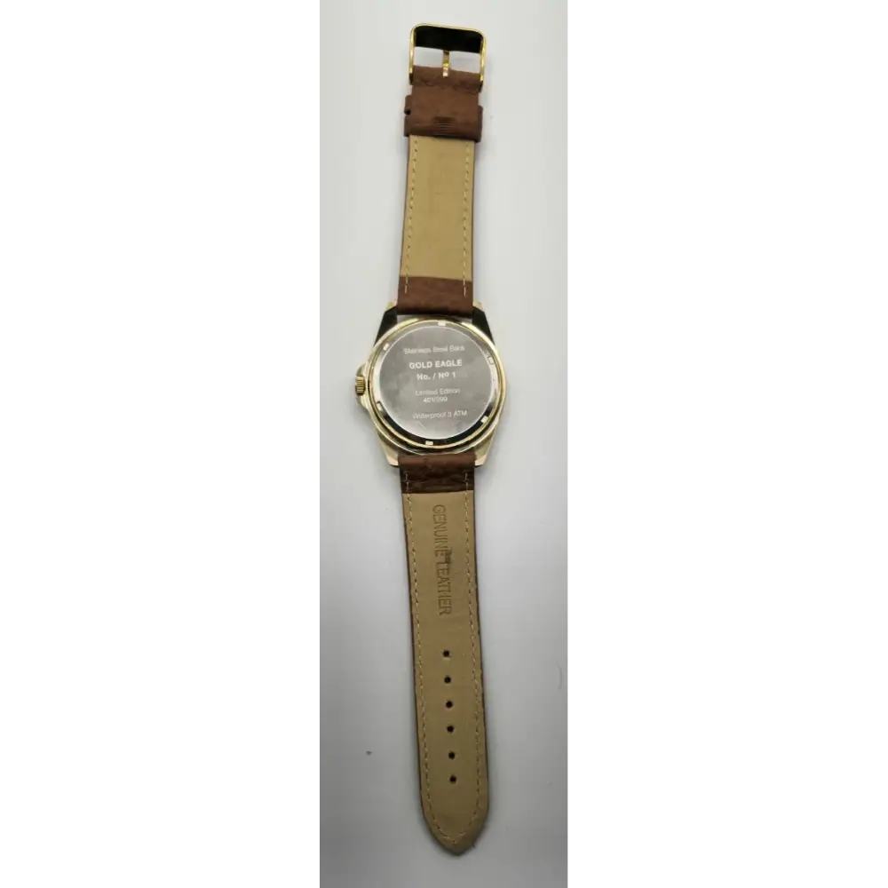Watch with brown leather strap on a white background