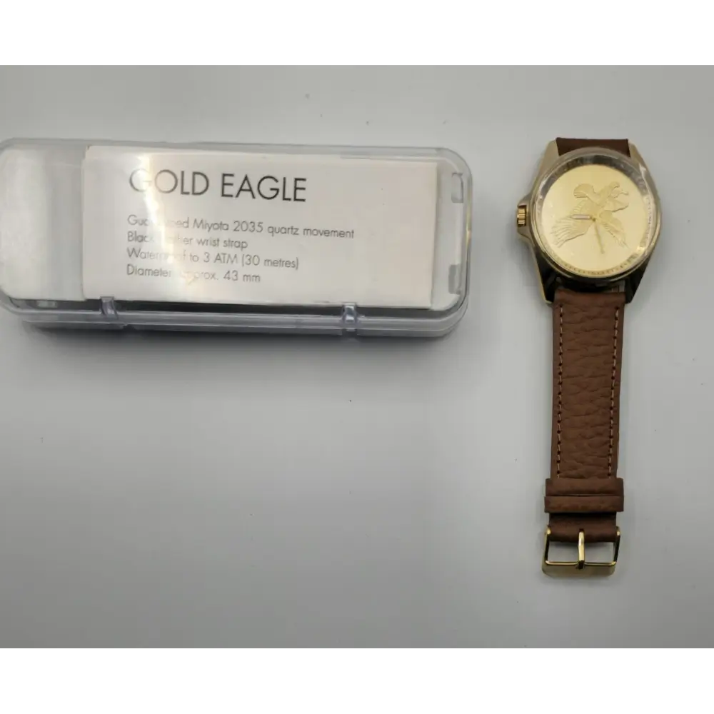 Gold Eagle watch with brown leather strap