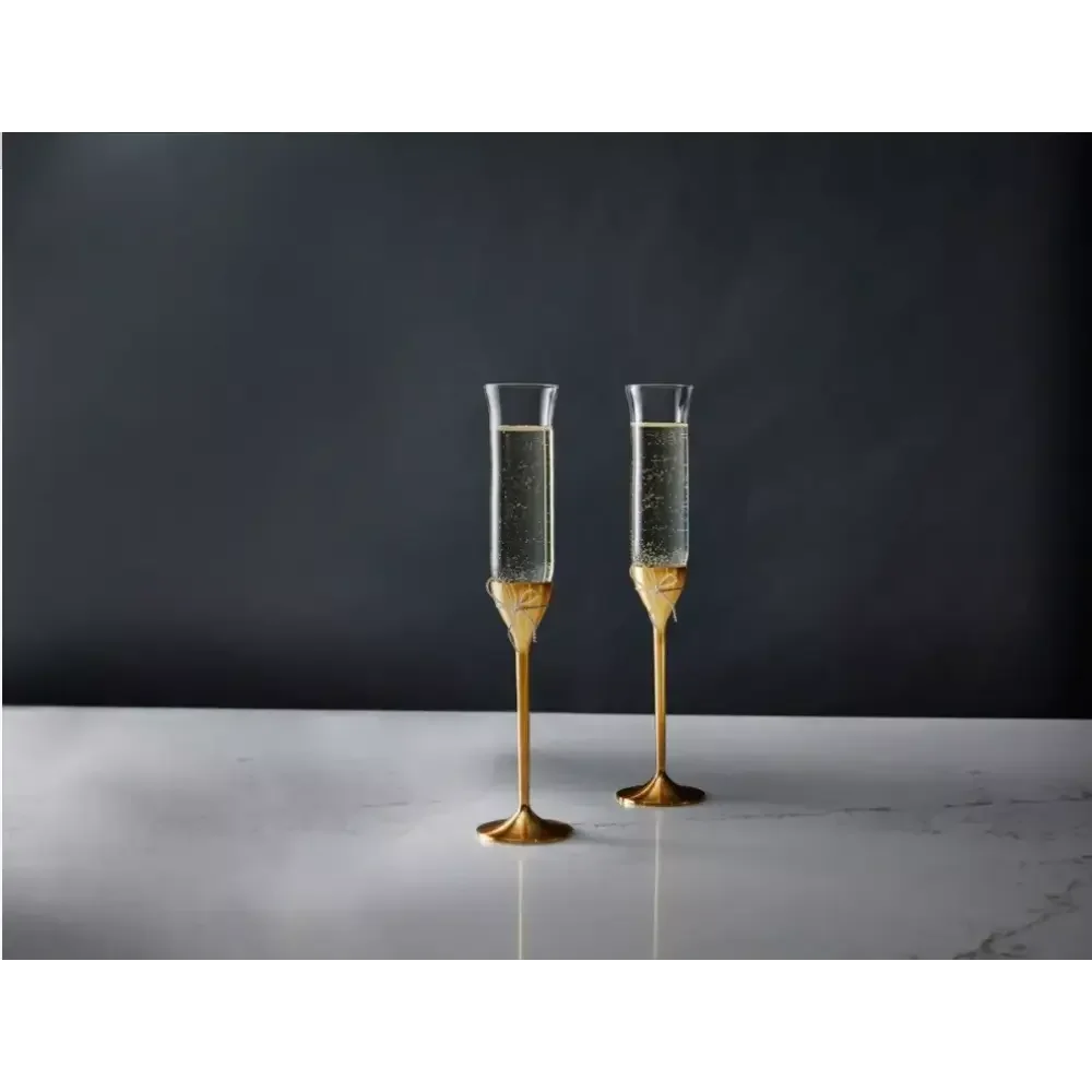 vera wang love knots gold toasting flute pair -Two gold champagne flutes