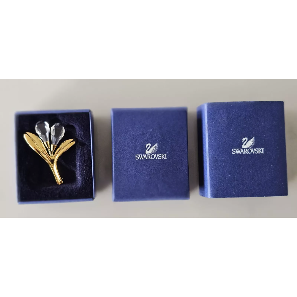 Swarovski brooch in a blue box on a white background