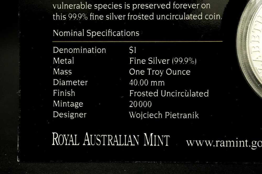 2010 Kangaroo Series 1 oz 99.9% fine silver coin in protective capsule