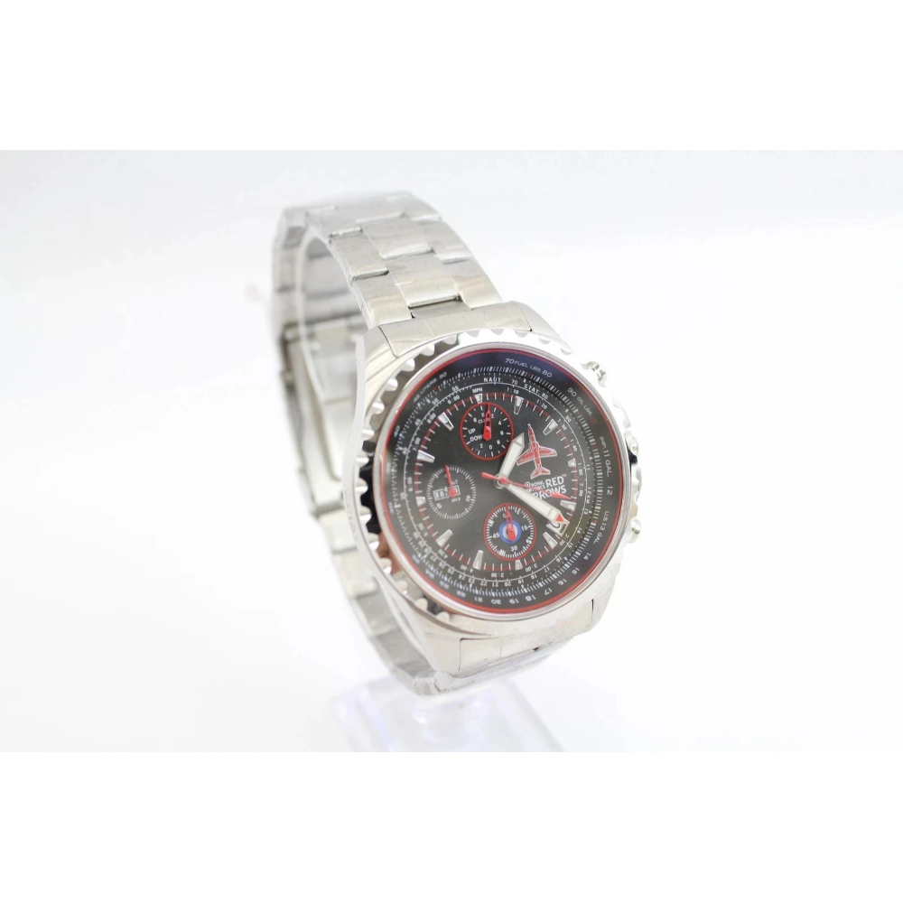 Wristwatch with a silver band and black dial