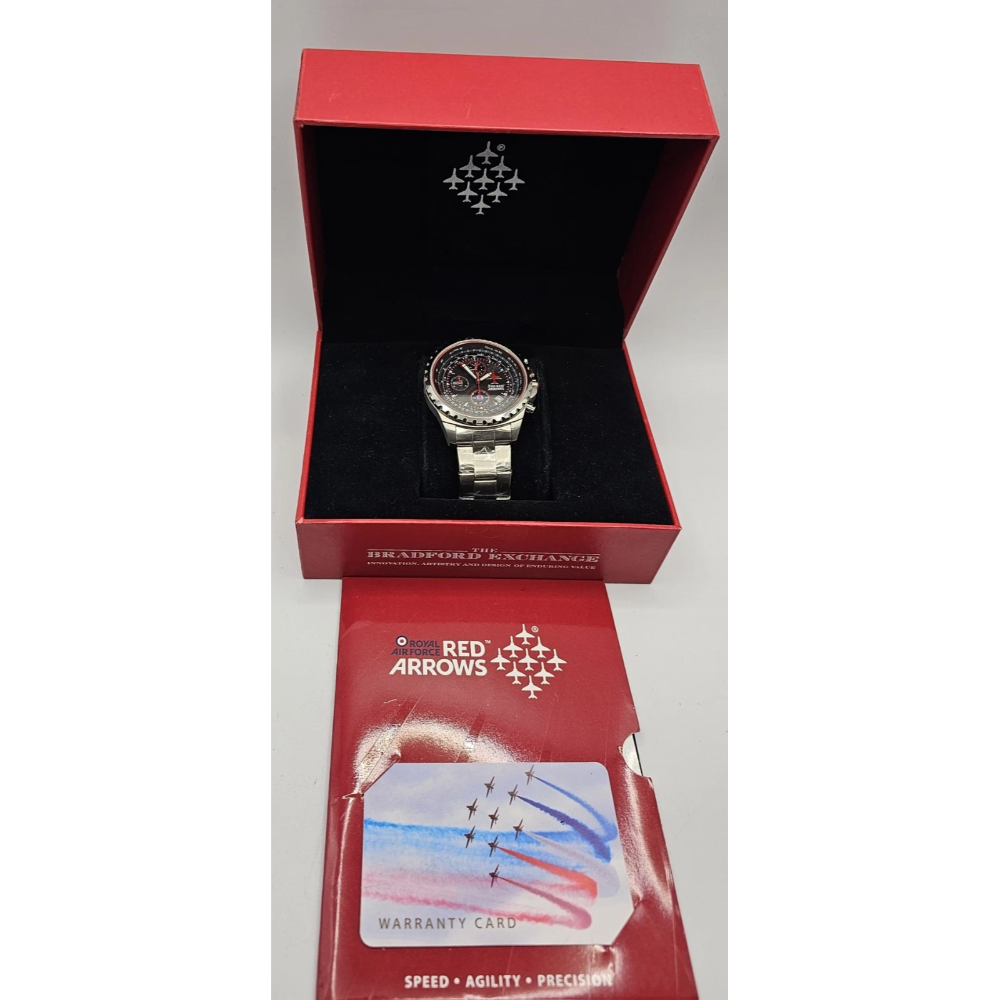 Watch in a red box with 'Red Arrows' branding on a white background