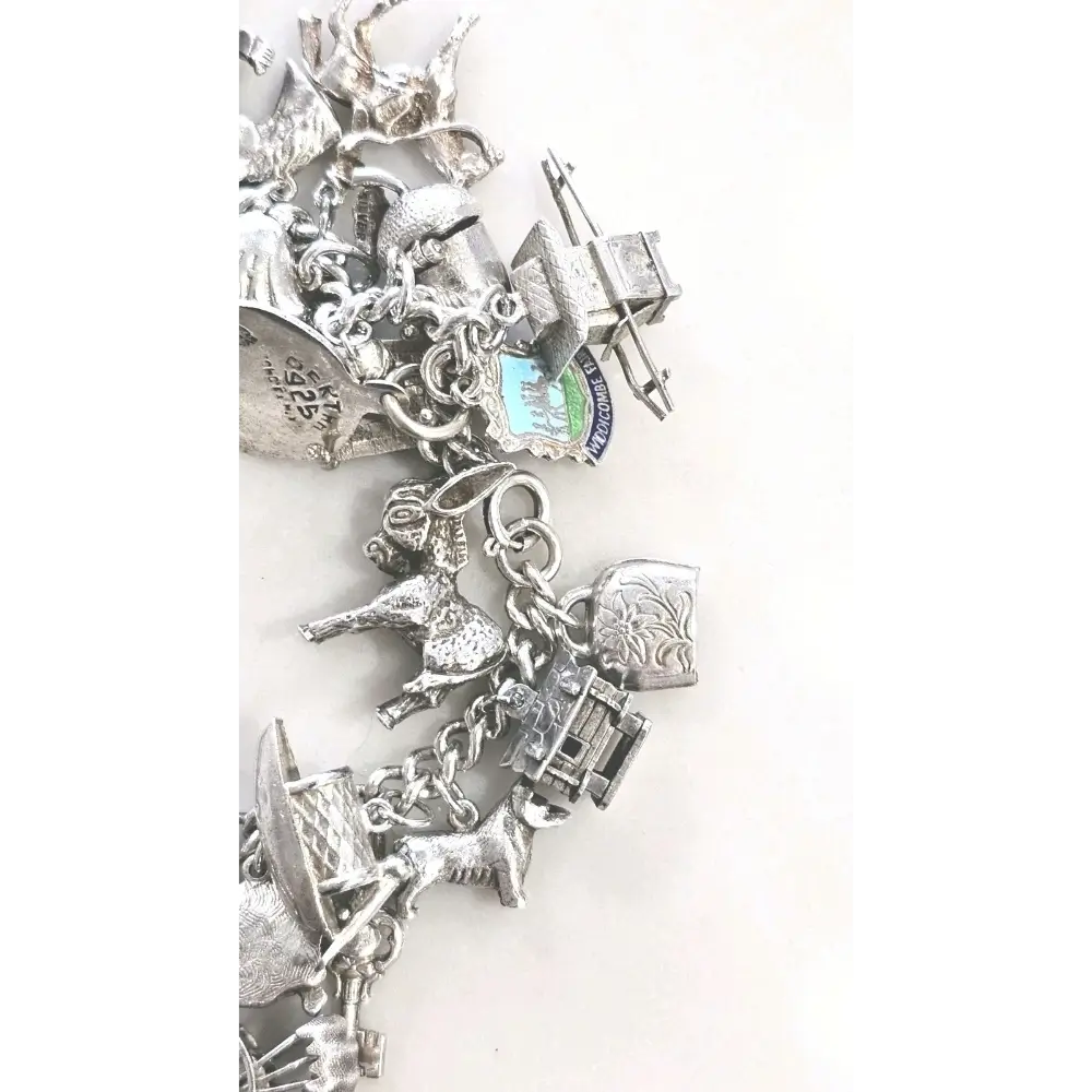 Silver charm bracelet with various charms