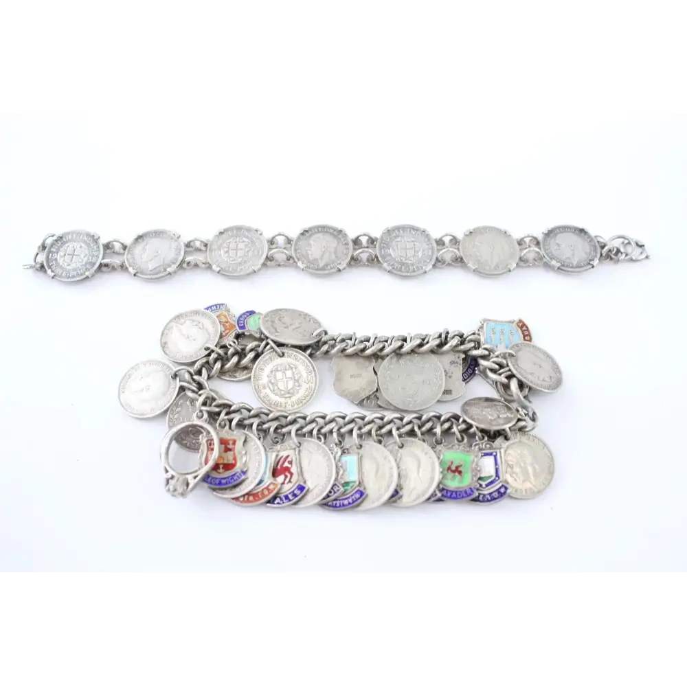 Silver bracelet with various charms