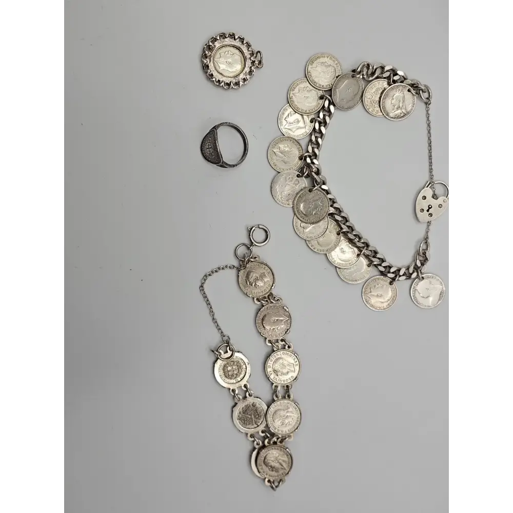Silver necklace with coin pendants