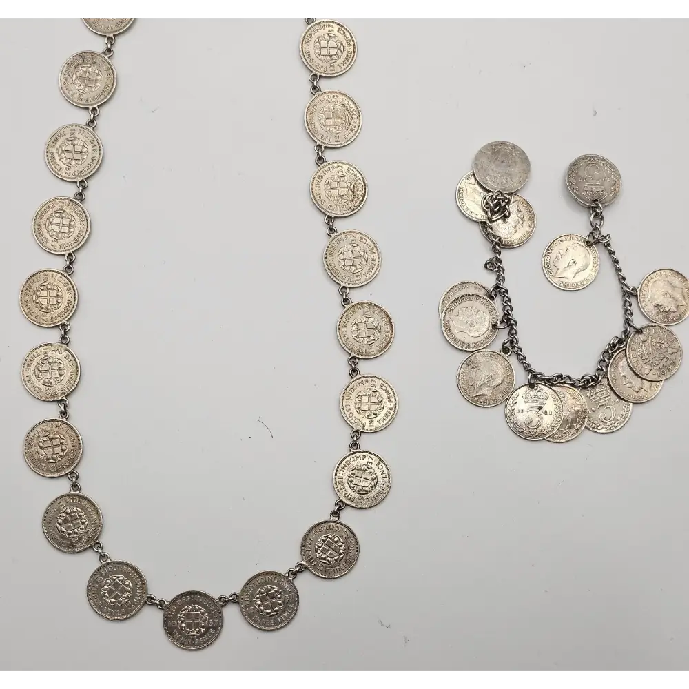 Silver coin necklace and bracelet