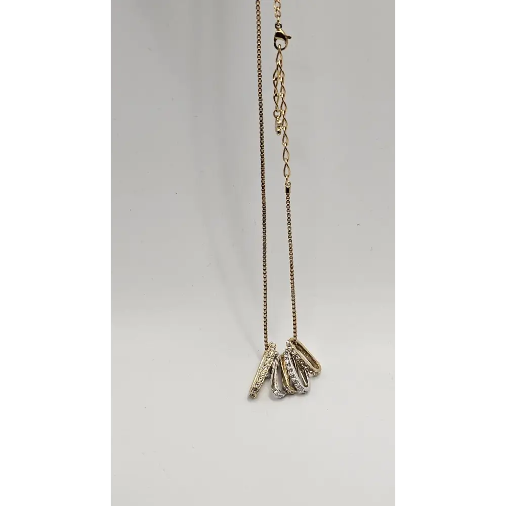 Swarovski Gold Tone Multi-Ring Pendant Necklace with Rhinestones