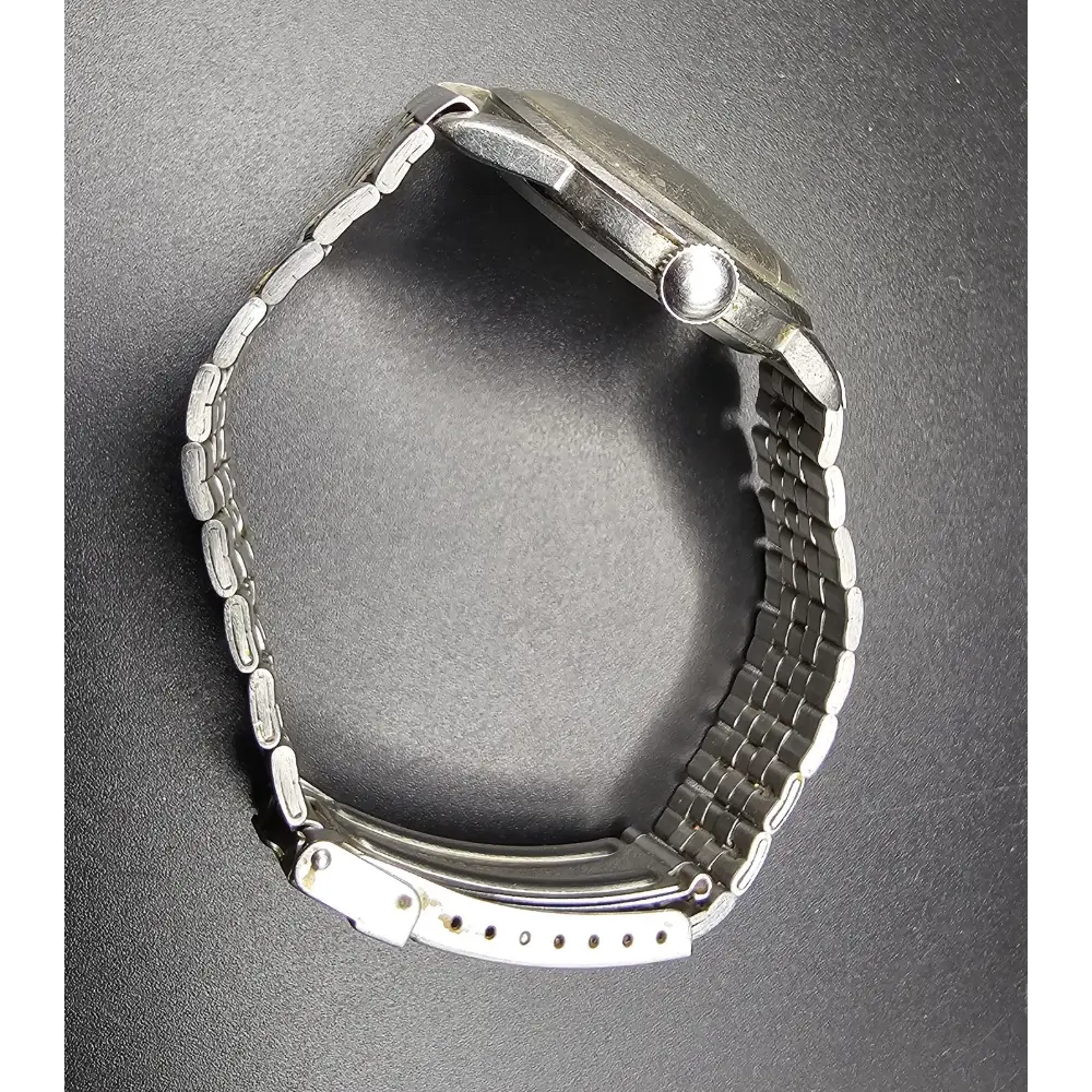 Metallic watch case with mesh band