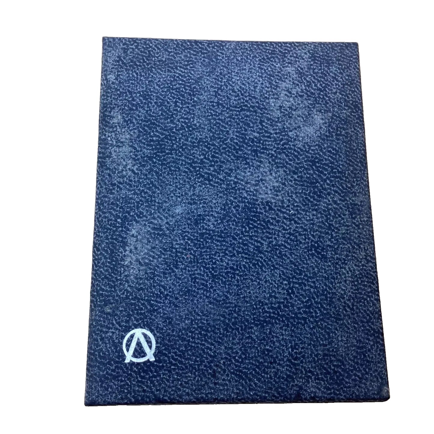Blue textured fabric with a white logo
