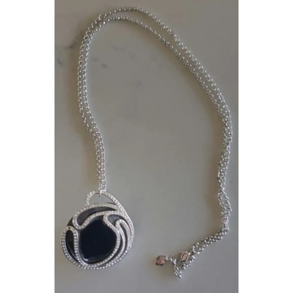 Swarovski Black Crystal Necklace - Faceted Pendant (Wavy Design, Signed)