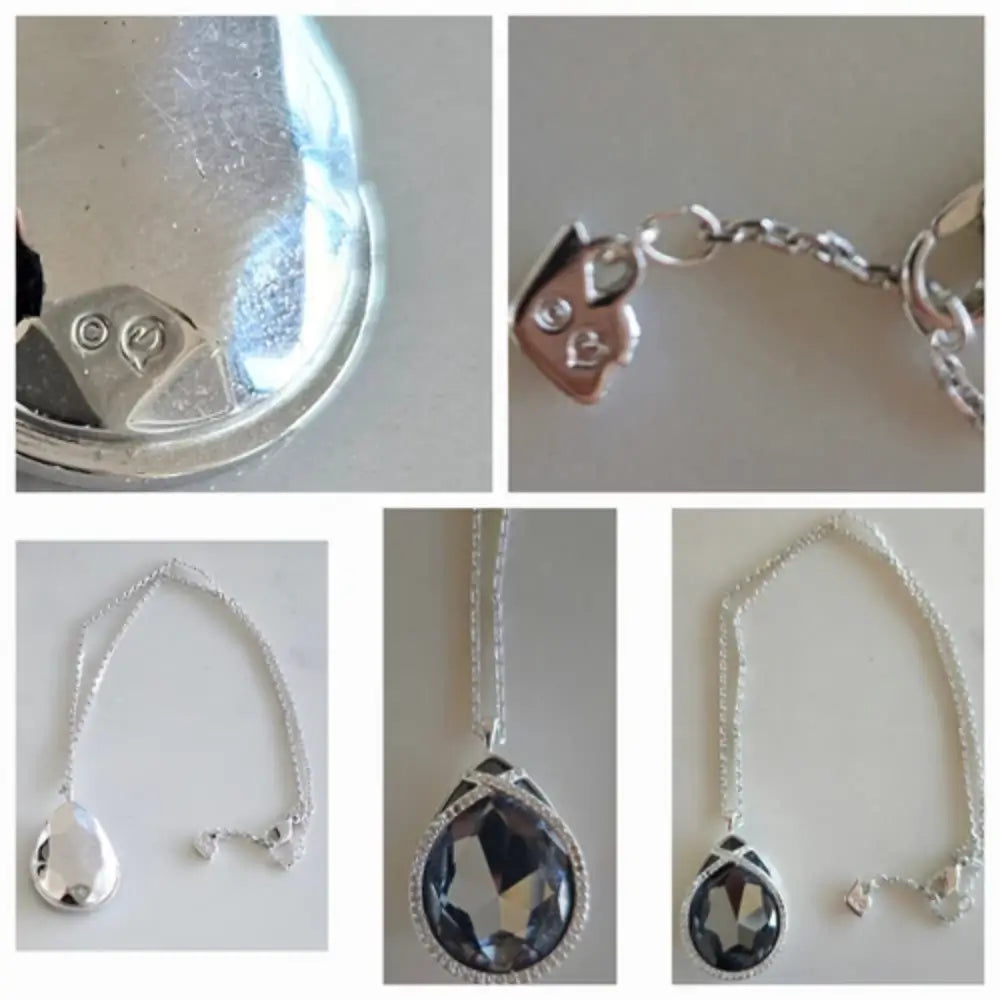 Collage of silver jewelry including a bracelet