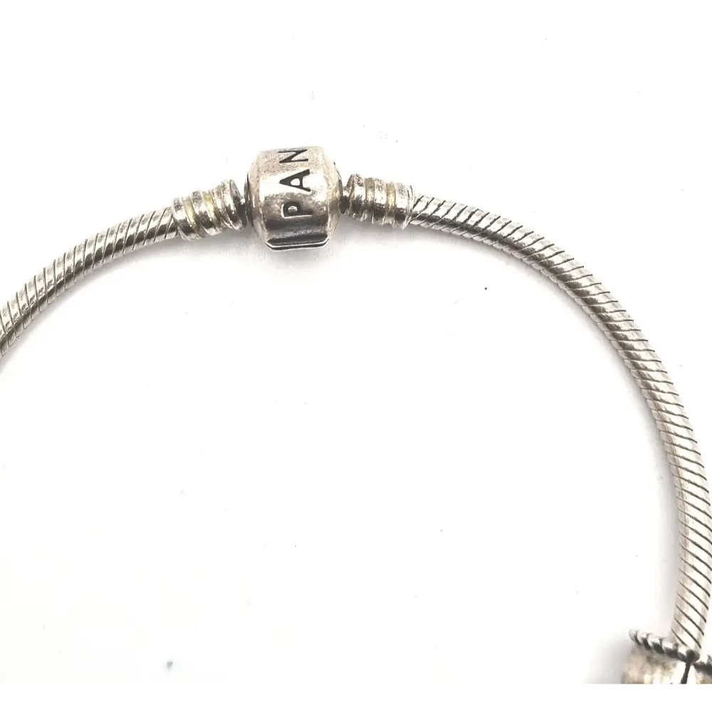 Silver bracelet with a clasp on a white background