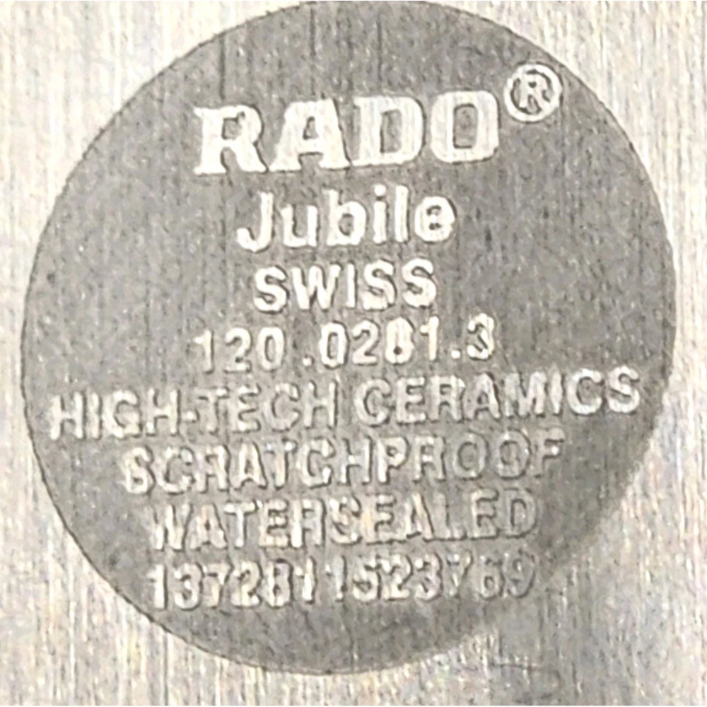 Rado Jubile Swiss watch caseback with branding