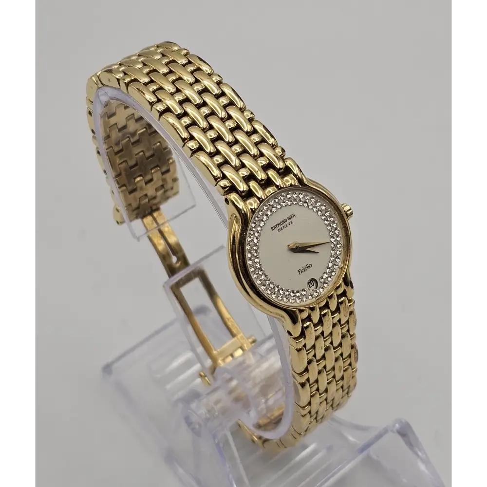 Gold watch with a diamond-studded face
