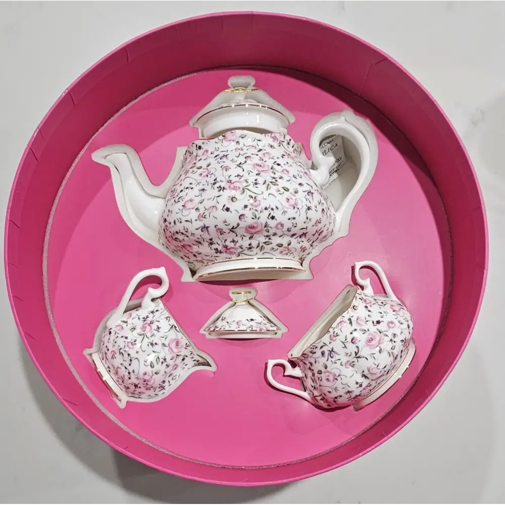 Royal Albert Rose Confetti 3-Piece Tea Set - Pink Floral Teapot, Sugar & Creamer from our Kitchen & Tableware collection