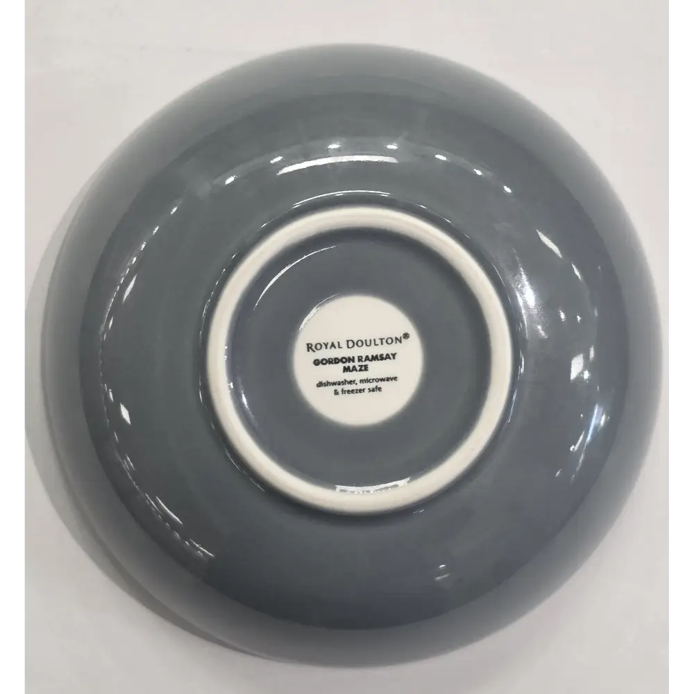 Gray ceramic bowl with 'Royal Doulton' branding on a white background
