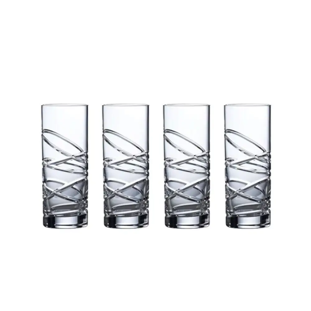 Four crystal glasses with wavy design