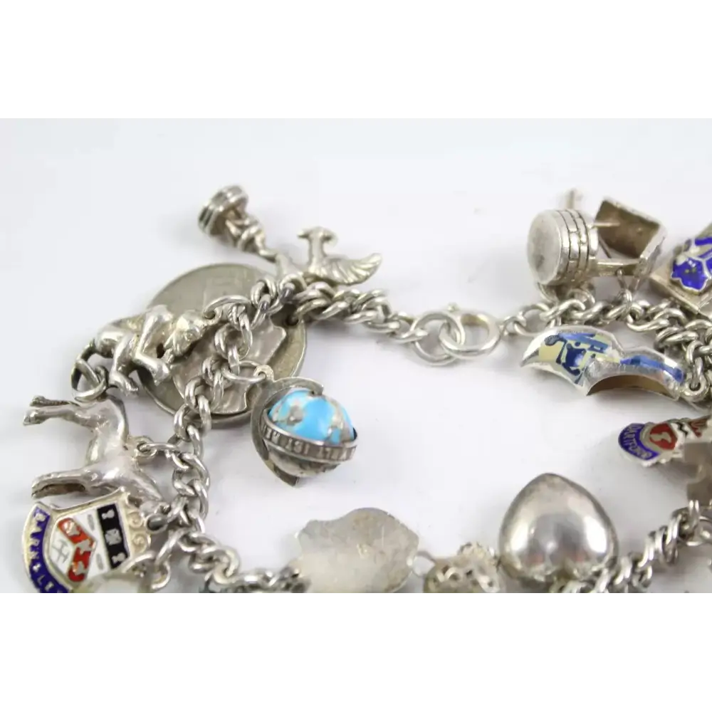 Silver charm bracelet with various charms