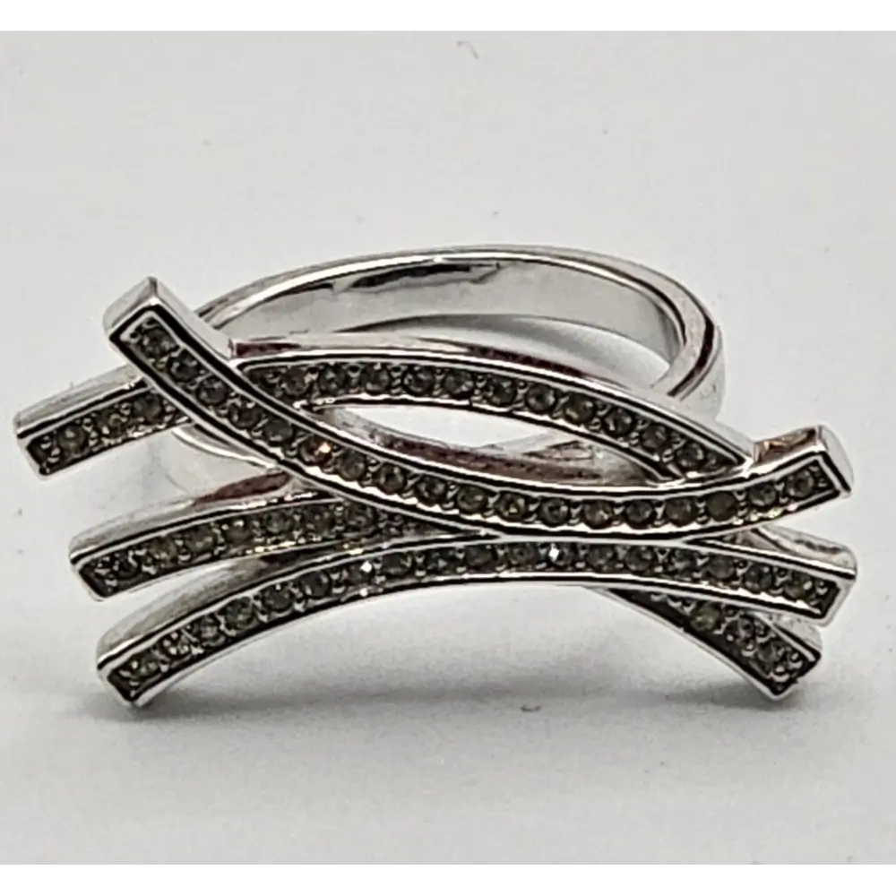 Silver ring with black gemstones