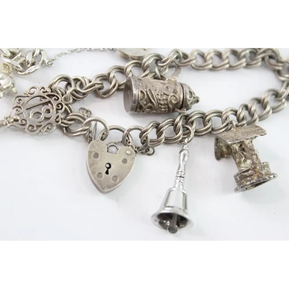 Silver charm bracelet with various charms