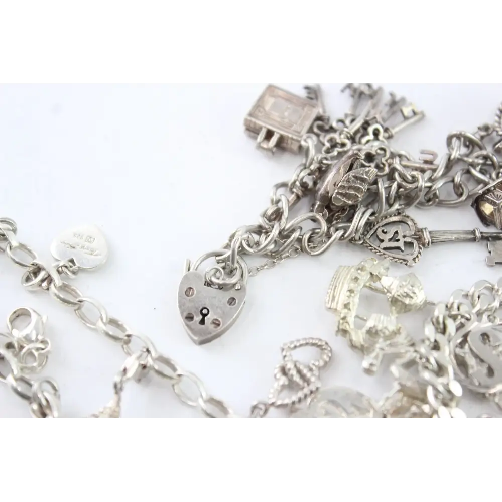 Silver charm bracelet with various charms