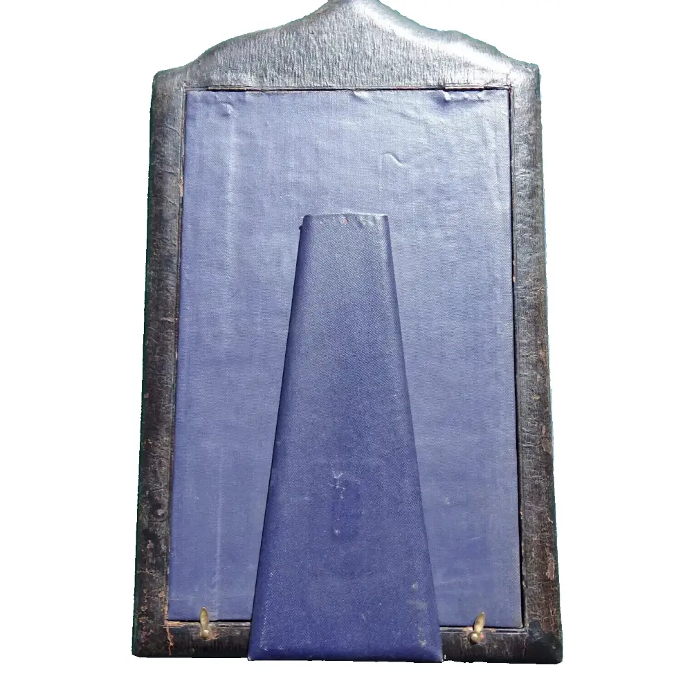 Metallic object with a blue rectangular panel