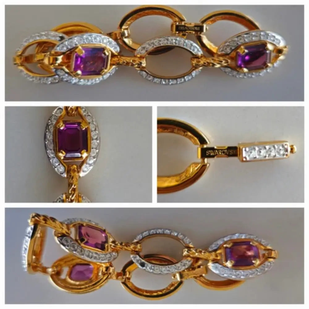 Gold bracelet with purple gemstones and diamond accents