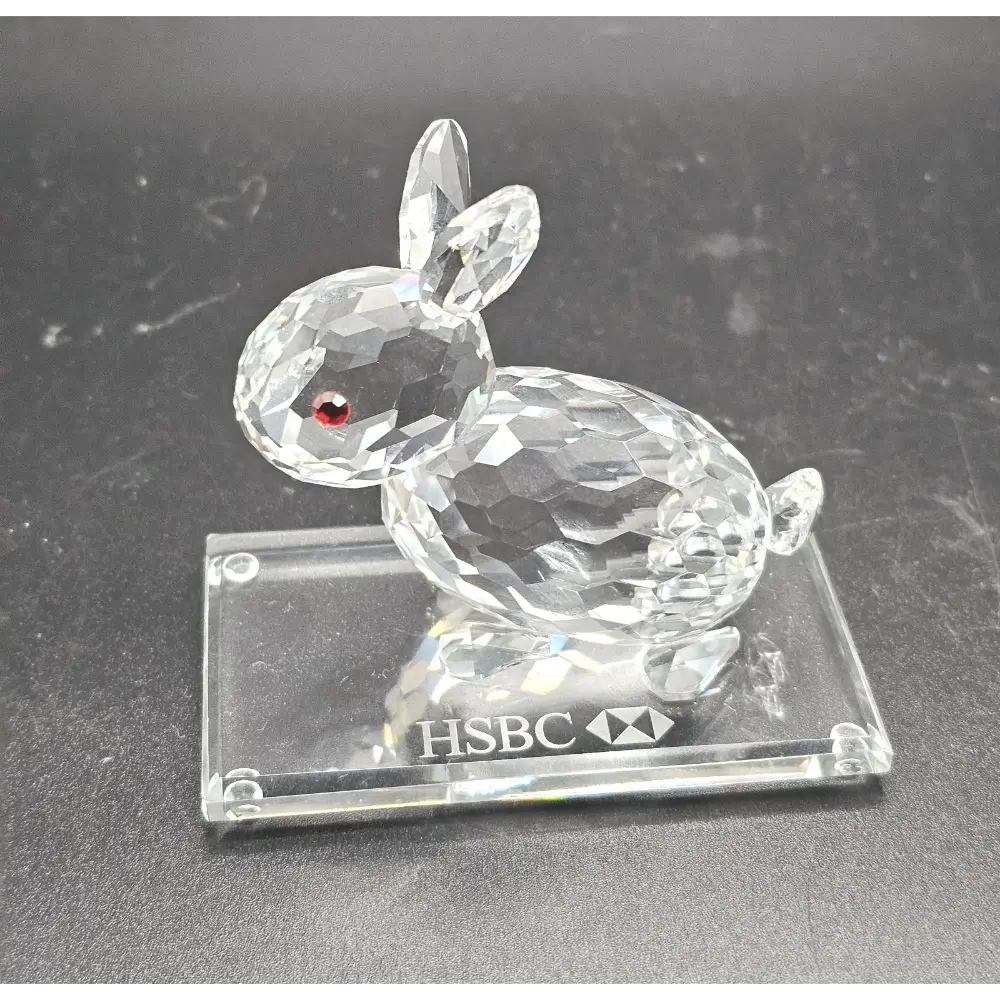 Crystal rabbit figurine on an HSBC branded