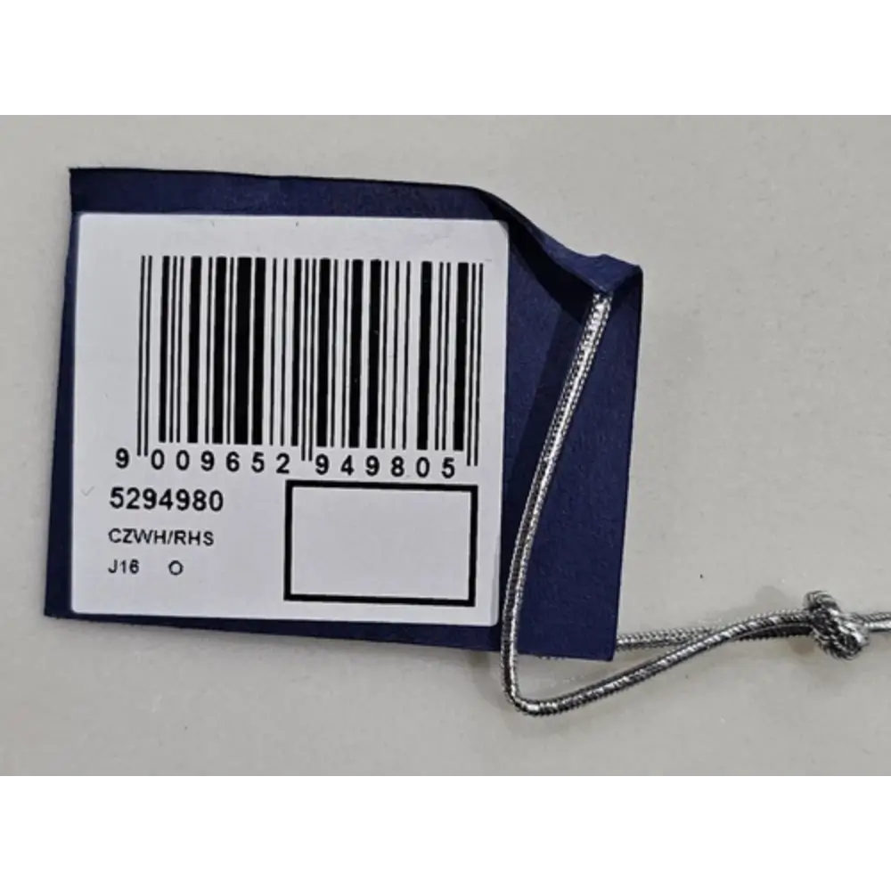 Bar code label with a string on a light gray background