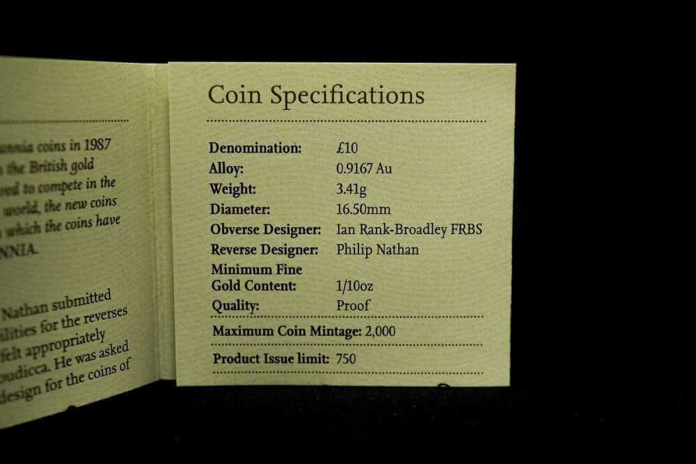 2009 UK Britannia £10 Gold Proof Coin 1/10 oz, Royal Mint