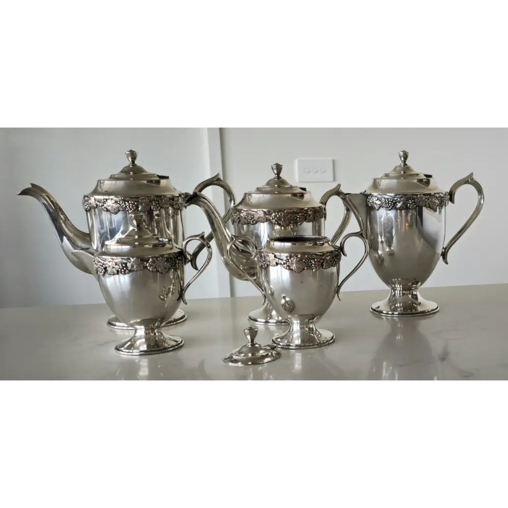 Vintage 5-piece silver plated tea set in Old Sheffield reproduction style