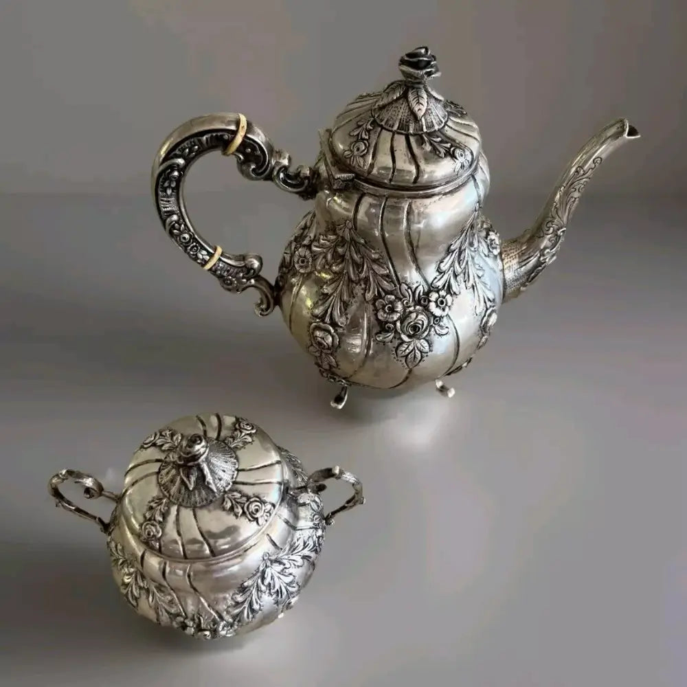 Vintage 800 silver tea pot and sugar bowl set from Germany circa 1900