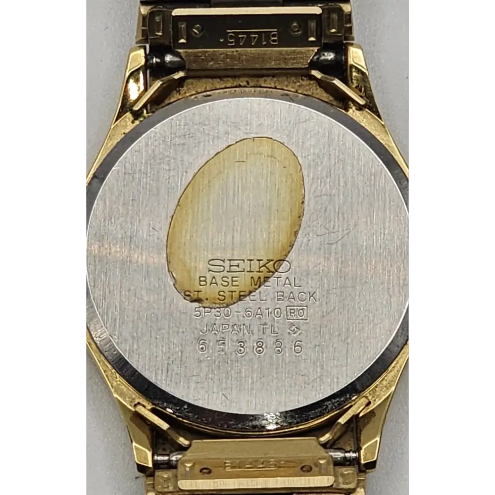 Back view of a gold Seiko watch