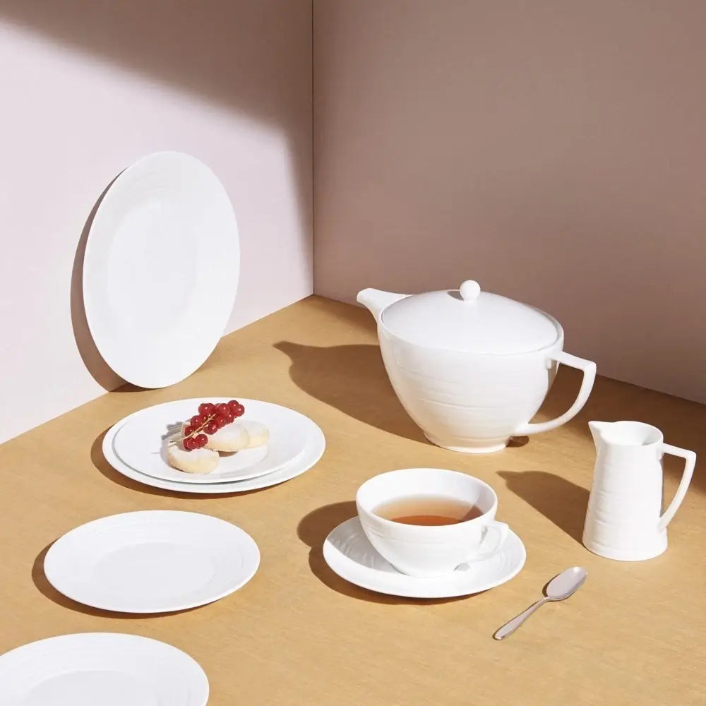 plates on a beige surface.