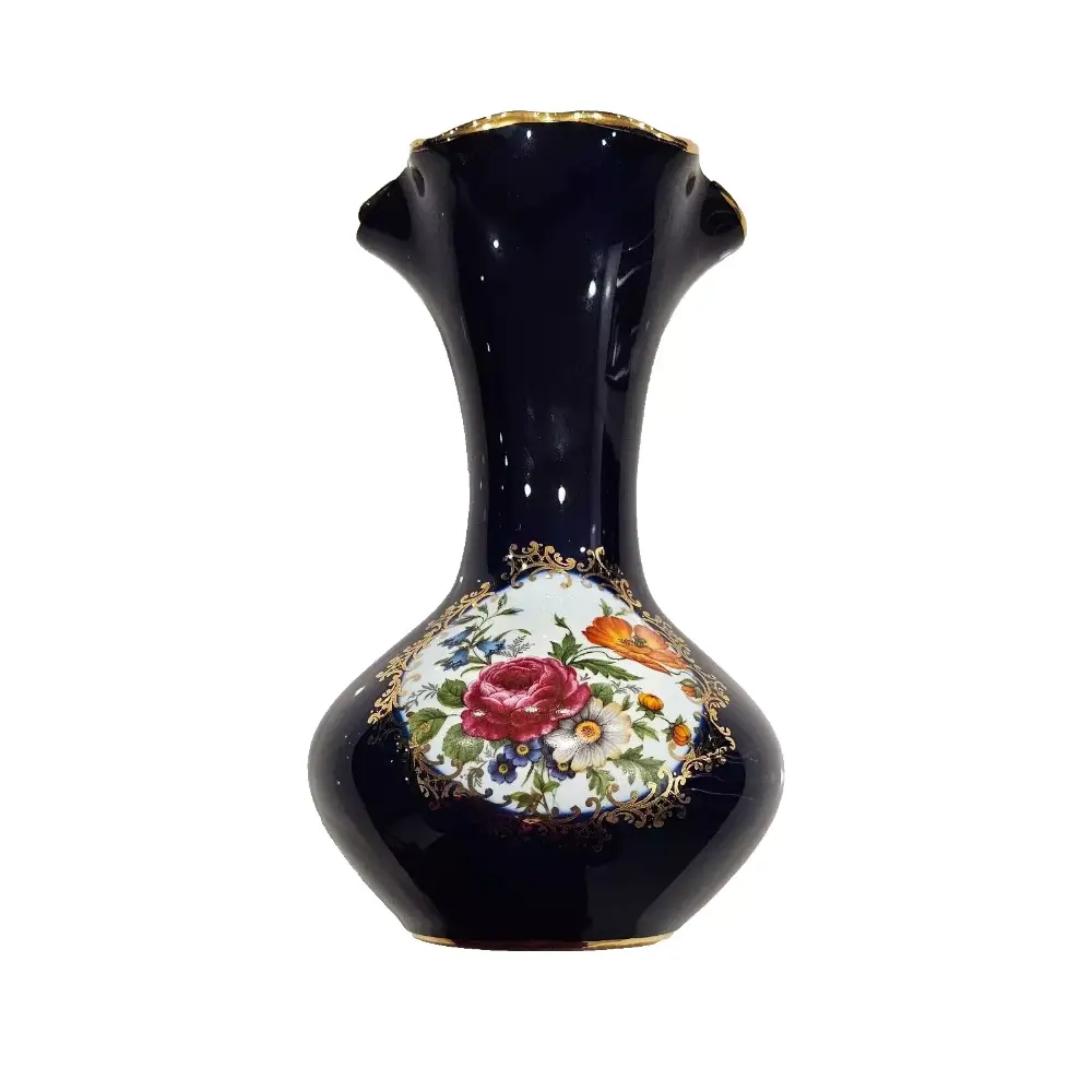 Black vase with floral design